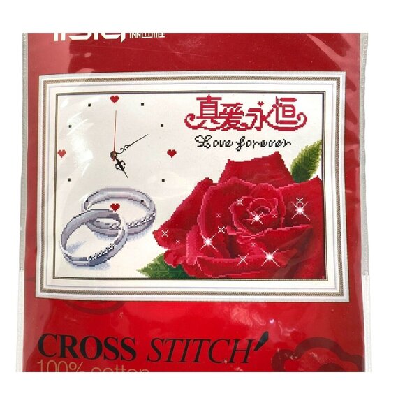 Eternal Love Forever Cross Stitch Kit Roses Rings Faux Clock Chinese Lisia C3096 - Picture 4 of 10
